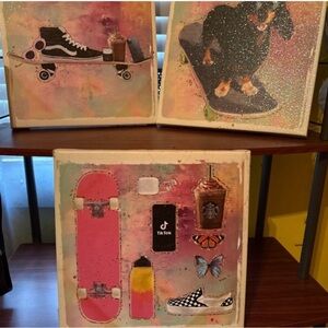 Colorful Skateboard Art Canvas Set